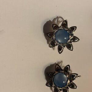 Silver and Blue Floral Earrings